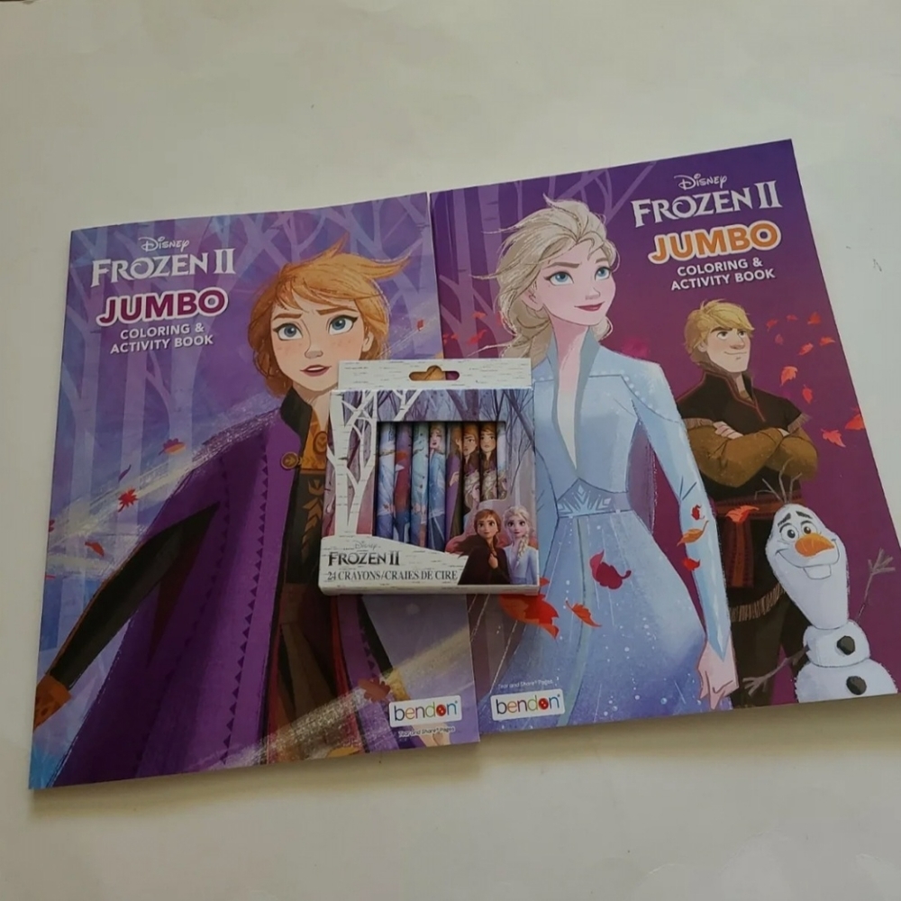 Disneys Frozen II Jumbo Coloring Books Lot of 2 with One Pack of Crayons